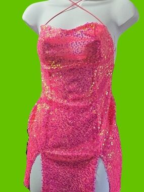 Dolls Kill Hot Pink Sequin Mini Dress